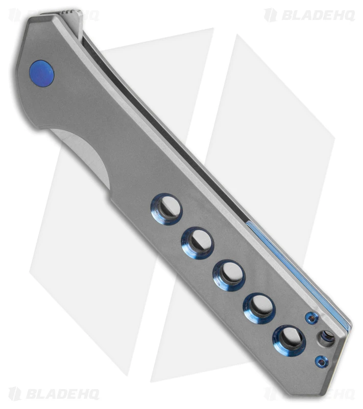 Olamic Rainmaker Dagger Knife Blasted Ti W/ Blue Holes (4.1" Satin M390) 2 Olamic Rainmaker Dagger Knife Blasted Ti W/ Blue Holes (4.1" Satin M390) - Image 2