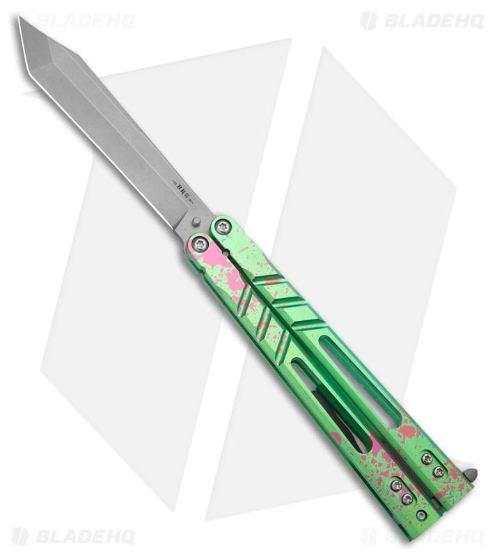 BRS Premium Alpha Beast Balisong Butterfly Knife Splatter/Magenta Ti (4.5" SW) 1 BRS Premium Alpha Beast Balisong Butterfly Knife Splatter/Magenta Ti (4.5" SW)