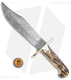 Bear And Son Damascus Bowie Fixed Blade India Stag Bone (7.5" Damascus) 500D3/4 -Knife Craft Store Bear Son Damascus Bowie India Stag Bone BHQ 68439 jr bottlecap large
