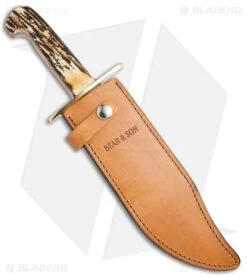 Bear And Son Damascus Bowie Fixed Blade India Stag Bone (7.5" Damascus) 500D3/4 -Knife Craft Store Bear Son Damascus Bowie India Stag Bone BHQ 68439 jr sheath large