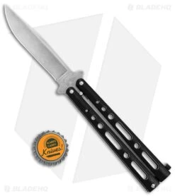 Bear & Son Butterfly Balisong Knife Black Steel (4" Stonewash) -Knife Craft Store Bear and Son Butterfly Black SW BHQ 135110 jr bottlecap large