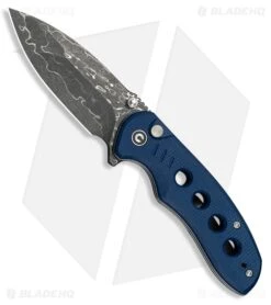 CIVIVI Triptych Button Lock Knife Blue Canvas Micarta (3" Damascus)