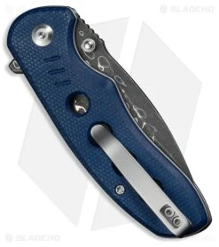 CIVIVI Triptych Button Lock Knife Blue Canvas Micarta (3" Damascus) -Knife Craft Store C23085B DS1 side large