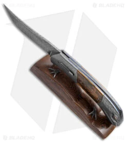 Chuck Gedraitis Custom Clever Girl Automatic Knife + Stand (3.75" Damascus) -Knife Craft Store Chuck Gedraitis Custom Clever Girl Auto Damascus Mastadon BHQ 147742 jr stand large