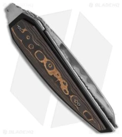 Corrie Schoeman D-Lete Liner Lock Knife Black & Gold Carbon Fiber (3" Damascus) -Knife Craft Store Corrie Schoeman D Lete Folder Knife w Black Gold Carbon Fiber 3in Damascus BHQ 212203 td side large