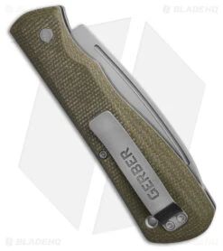 Gerber Mansfield Slip Joint Knife Olive Micarta (3.1" Satin) -Knife Craft Store Gerber Mansfield Slip Joint Knife Olive Micarta 3in Satin BHQ 179138 td side large
