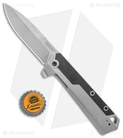 Kershaw Oblivion Assisted Opening Flipper Knife Black GFN (3.5" Stonewash) 3860 -Knife Craft Store Kershaw Oblivion Assisted Opening Flipper black GFN SW 3860 BHQ 94079 jr bottlecap large