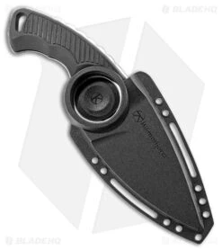 Kilimanjaro Stretta Drop Point Neck Knife Black Rubber (3.125" Satin) 910106 -Knife Craft Store Kilimanjaro Stretta DP Black Rubber Satin BHQ 55363 jr sheath 2 large