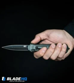 S&W M&P OTF Assist Finger Actuator Tanto Knife (3.2" Black Serr) 13 S&W M&P OTF Assist Finger Actuator Tanto Knife (3.2" Black Serr) -Knife Craft Store MP OTF Spring Assisted Spear Point Knife Gray Black BHQ 80731 kp in hand web large 1