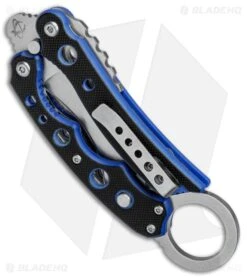 Mantis Vuja De Balisong Karambit Crossover Knife Black/Blue G-10 (2" Satin) -Knife Craft Store Mantis Vuja De Balisong Karambit Crossover Black Blue G 10 Satin MANMK4B BHQ 56610 jr side large