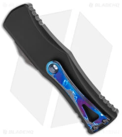 Marfione Custom Hera D/E OTF Auto Knife Black (3" Reptilian Pattern Dam) -Knife Craft Store Microtech Marfione Custom Hera DE OTF Auto Black Reptilian Pattern Damascus BHQ 146641 jr side large