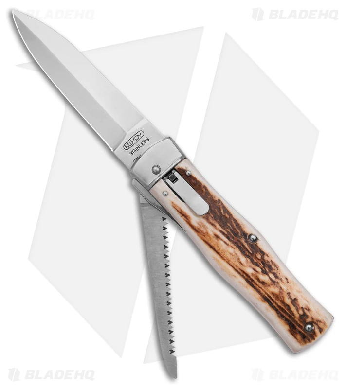 Mikov 241 Predator Lever Lock Automatic Knife W/ Saw Stag Horn (3.75" Polish) 1 Mikov 241 Predator Lever Lock Automatic Knife W/ Saw Stag Horn (3.75" Polish)