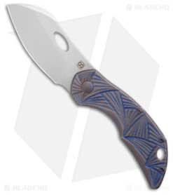 Olamic Cutlery Busker Largo Knife Hand Carved Blue Titanium (2.5" Satin)