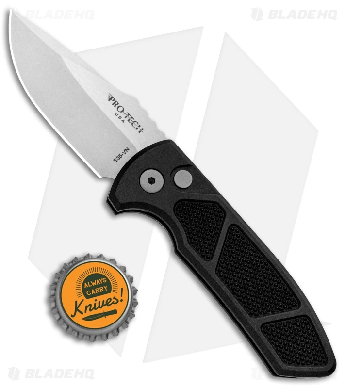 Pro-Tech Les George SBR Automatic Knife Black Knurled Aluminum (2.6" Stonewash) 4 Pro-Tech Les George SBR Automatic Knife Black Knurled Aluminum (2.6" Stonewash) - Image 4