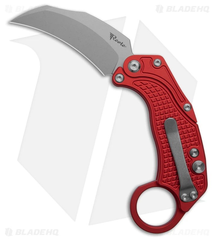Reate Knives Reate EXO-K Gravity Karambit Button Lock Knife Red Aluminum (3.1" Stonewash) 1 Reate Knives Reate EXO-K Gravity Karambit Button Lock Knife Red Aluminum (3.1" Stonewash)