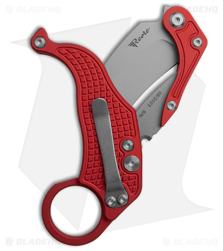 Reate Knives Reate EXO-K Gravity Karambit Button Lock Knife Red Aluminum (3.1" Stonewash) 2 Reate Knives Reate EXO-K Gravity Karambit Button Lock Knife Red Aluminum (3.1" Stonewash) - Image 2