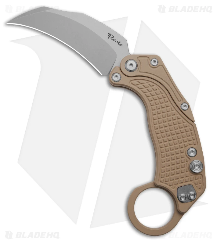 Reate Knives Reate EXO-K Gravity Karambit Button Lock Knife Tan Aluminum (3.1" Stonewash) 1 Reate Knives Reate EXO-K Gravity Karambit Button Lock Knife Tan Aluminum (3.1" Stonewash)