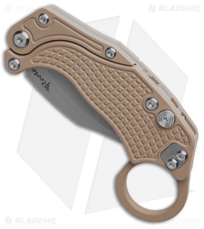 Reate Knives Reate EXO-K Gravity Karambit Button Lock Knife Tan Aluminum (3.1" Stonewash) 3 Reate Knives Reate EXO-K Gravity Karambit Button Lock Knife Tan Aluminum (3.1" Stonewash) - Image 3