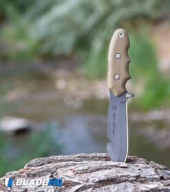 TOPS Knives Backpacker's Bowie Fixed Blade Green Canvas Micarta (4.5" Tumbled) -Knife Craft Store TOPS Knives Backpackers Bowie Fixed Blade Green Canvas Micarta Tumbled BHQ81888 kp wood stream web large