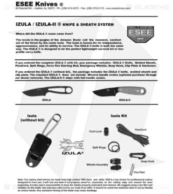 ESEE Knives Izula Tactical Gray Neck KnifePowder Coat + Kit Extras -Knife Craft Store izula instruction sheet large 2