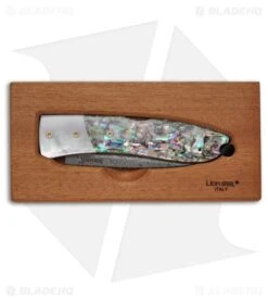 LionSteel Opera Gentleman's Knife Mother Of Pearl W/ Abalone Damascus -Knife Craft Store lion steel 8800d opera abalone case large